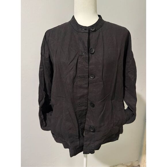 Eileen Fisher black front button light jacket top M - Picture 6 of 6
